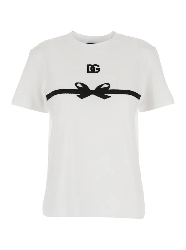 White Crewneck T-Shirt with Logo Print made by Dolce & Gabanna