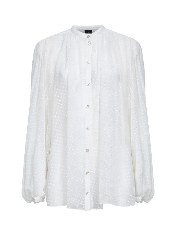 White Plumetis Silk Blend Gathered Shirt made by Etro