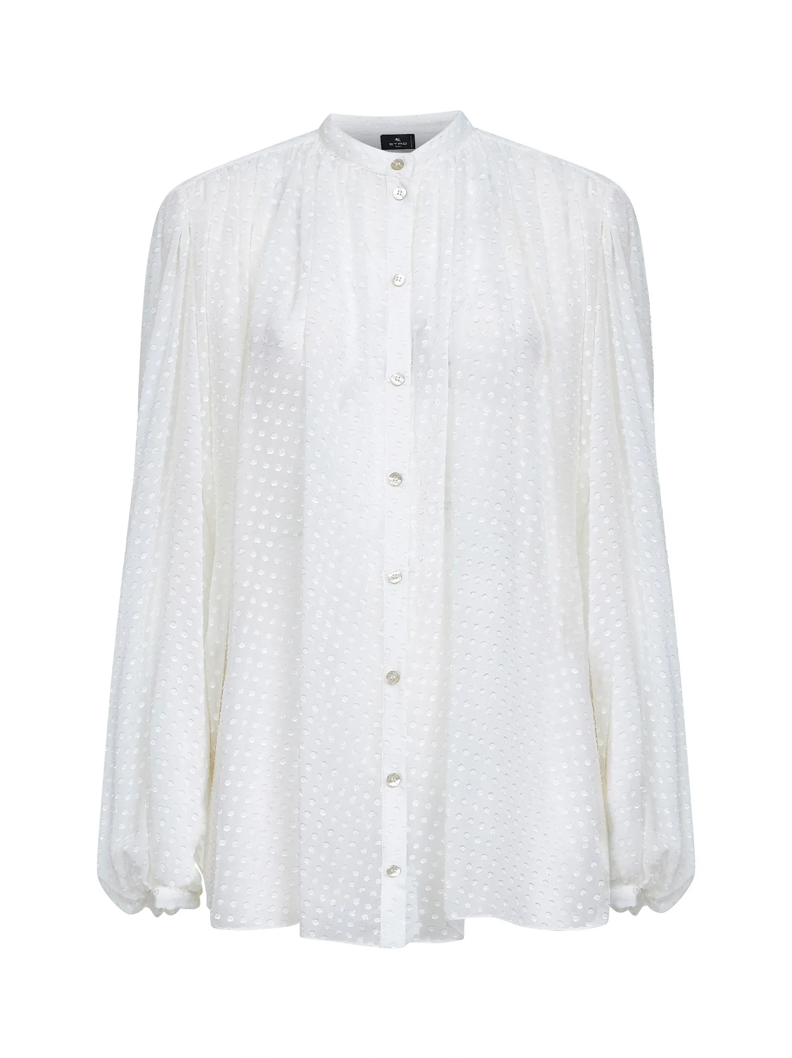 White Plumetis Silk Blend Gathered Shirt sold by Lord & Taylor