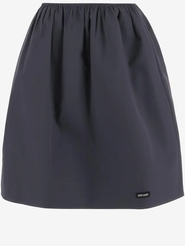 Wide Cotton Skirt with Logo made by Miu Miu