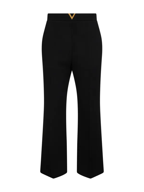 Black Wool Crepe Flared Trousers made by Valentino