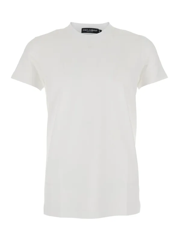 White Crewneck T-Shirt with Logo Embroidery made by Dolce & Gabanna