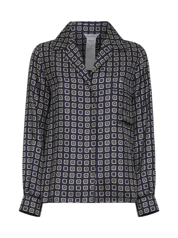 Navy Blue Printed Silk Shirt made by MaxMara