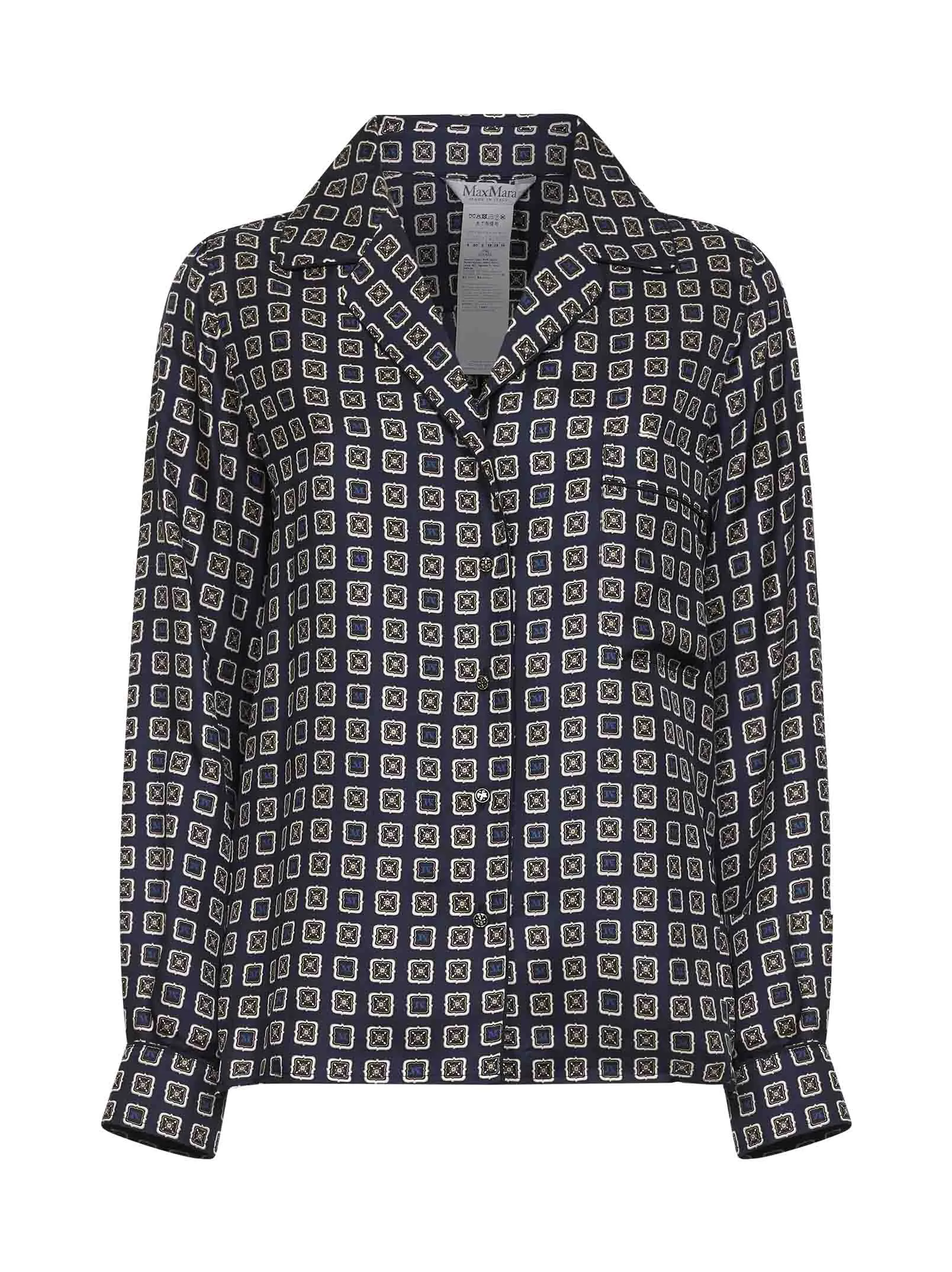 Navy Blue Printed Silk Shirt sold by Lord & Taylor