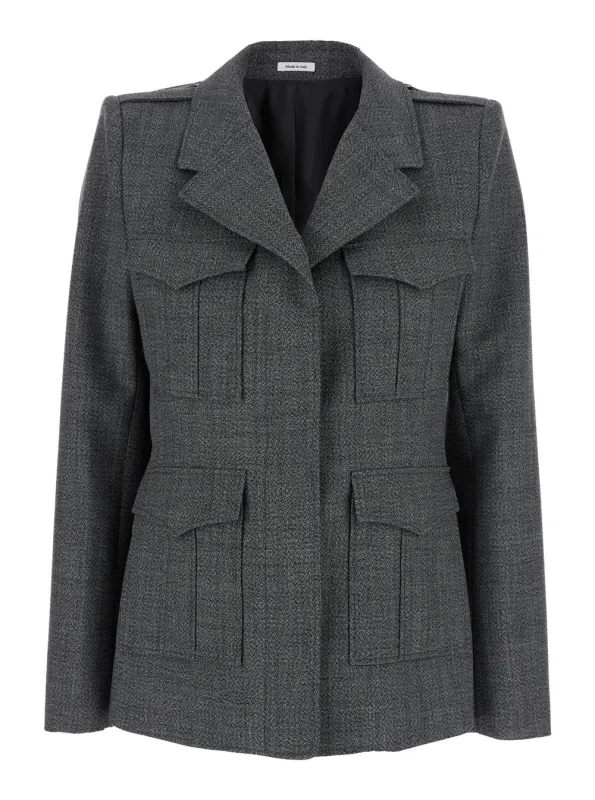 Grey Wool Jacket with Wide Notched Revers made by Alexander McQueen