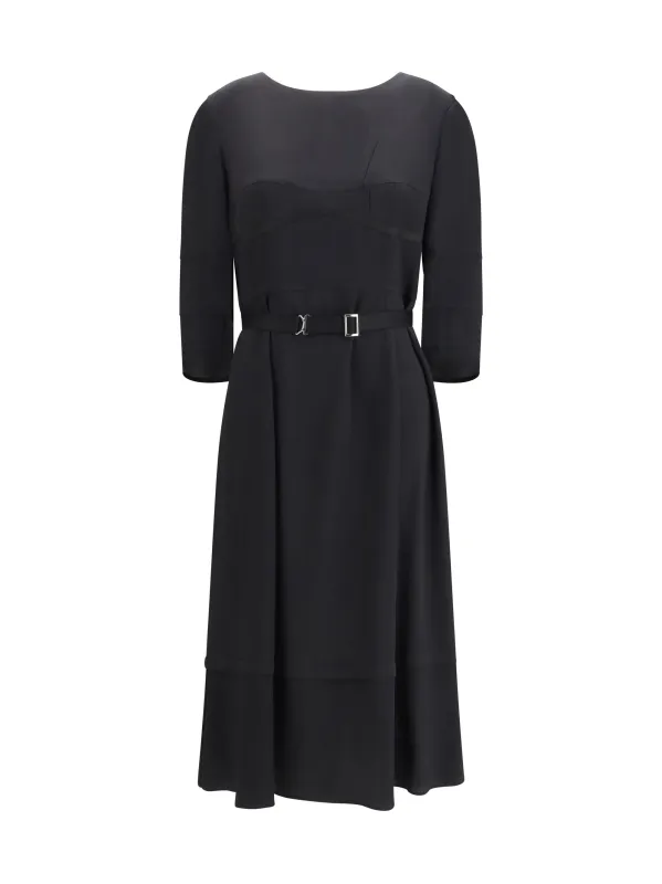 Midi Dress Wool-Silk Black made by Prada