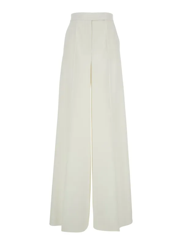 White Wide Leg Pants in Virgin Wool made by MaxMara