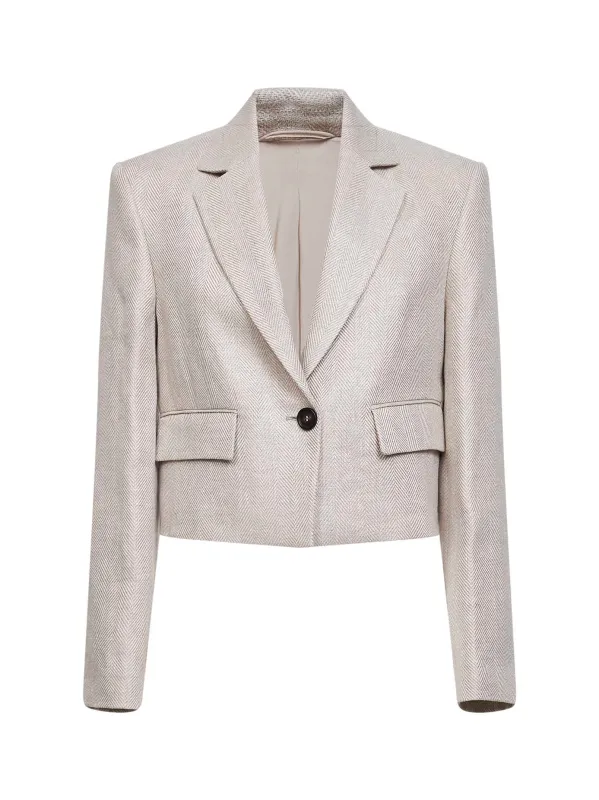 Cropped Chevron Jacket Beige Linen made by Brunello Cucinelli