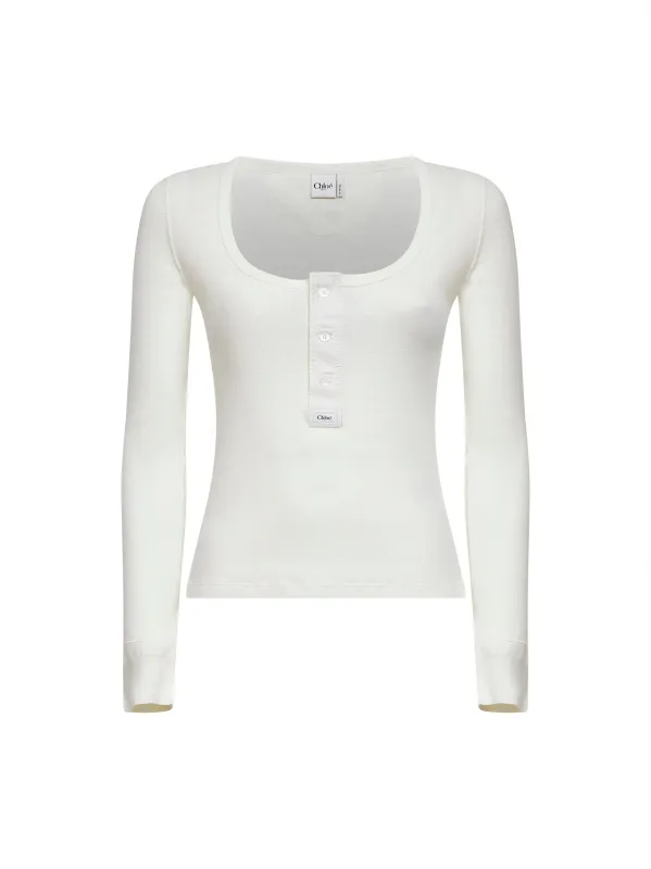 Milk Ribbed Jersey Henley T-shirt made by Chloe