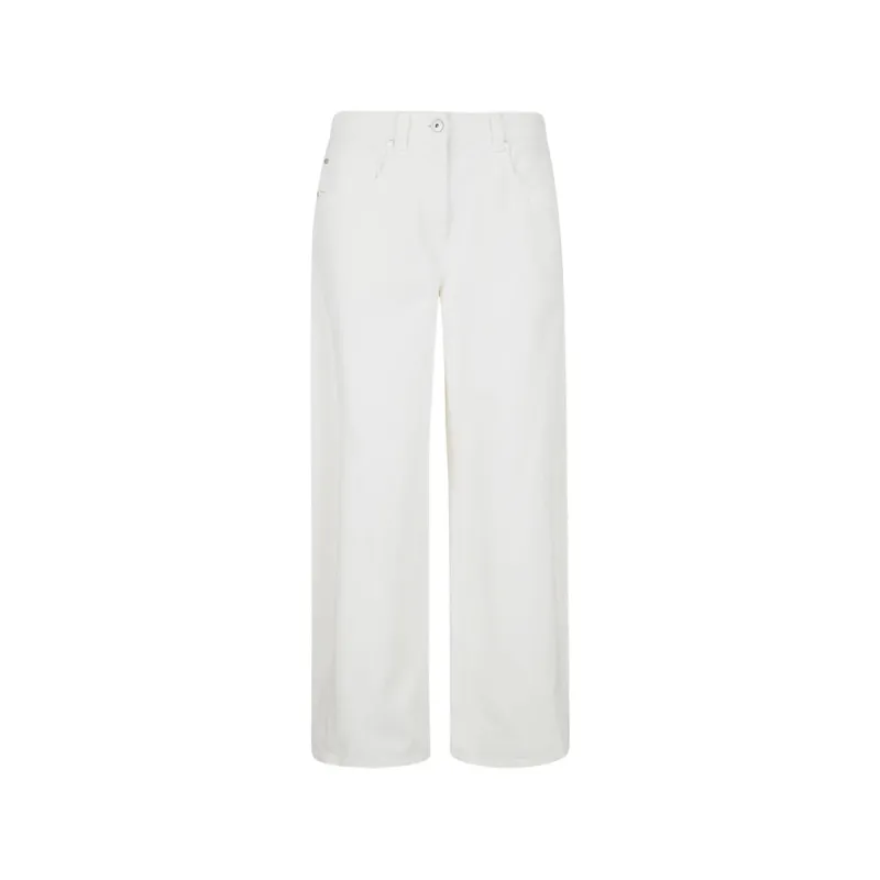 White Wide Leg Trousers with Belt Loops made by Brunello Cucinelli