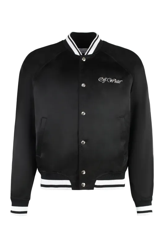 Black Satin Bomber Jacket made by Off-White