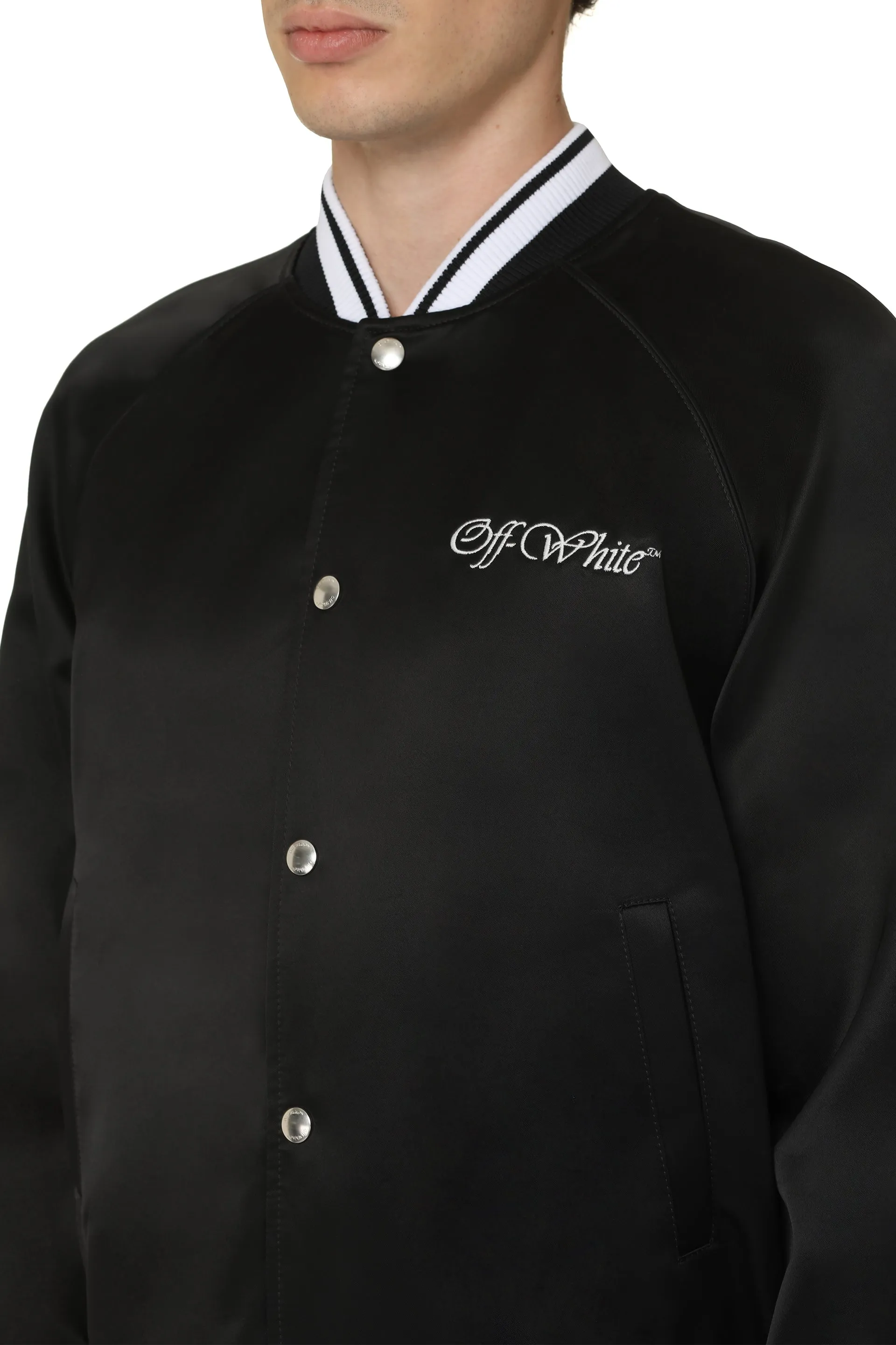 Black Satin Bomber Jacket sold by Lord & Taylor product image thumbnail 5