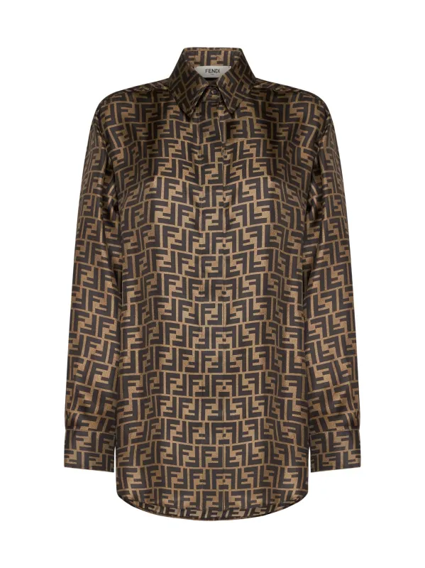 Brown FF Silk Shirt made by Fendi