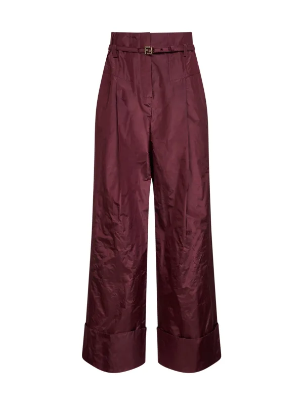 Burgundy Silk Taffeta High-Rise Trousers made by Fendi