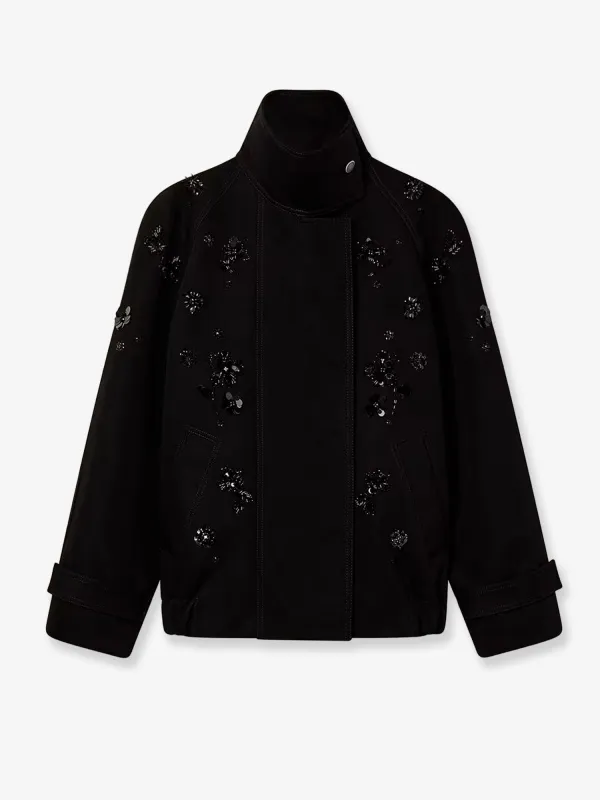 Black Denim Jacket with Floral Sequin Details made by Golden Goose