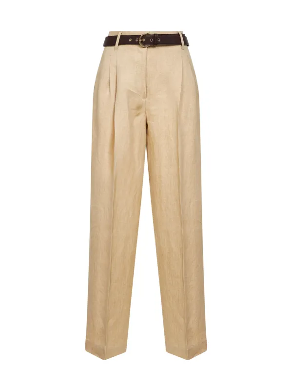 Trousers MSTSUMERO Wide-leg Linen Beige made by MaxMara