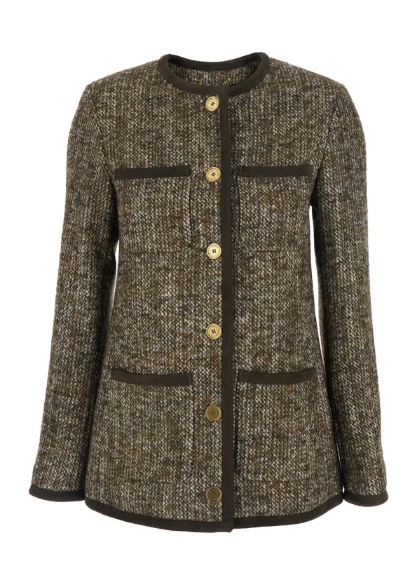 Brown Crew Neck Wool Blend Jacket made by Golden Goose