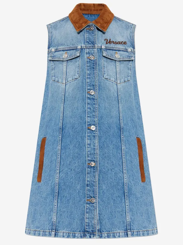 Cotton Denim Dress with Logo made by Versace