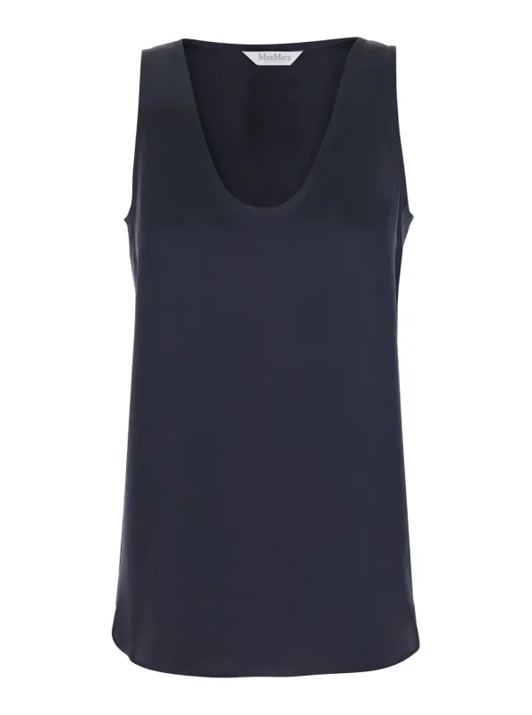 Blue Sleeveless Top with Round Neck in Silk made by MaxMara