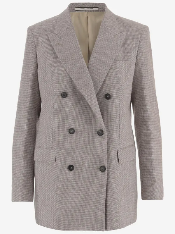 Jacket Double-Breasted Linen-Cotton Beige made by Tagliatore