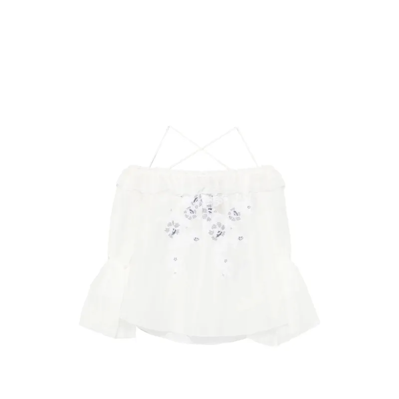 Shirt Off-Shoulder White Silk-Cotton made by Ermanno Scervino