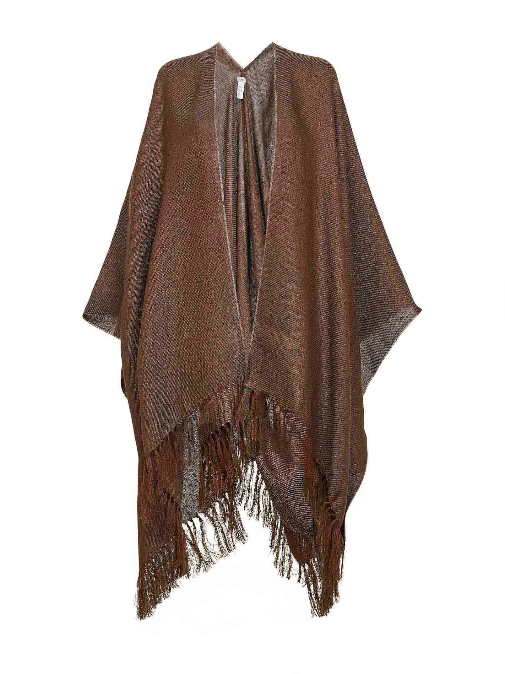 Tobacco Lamé Linen Blend Knit Open Poncho sold by Lord & Taylor