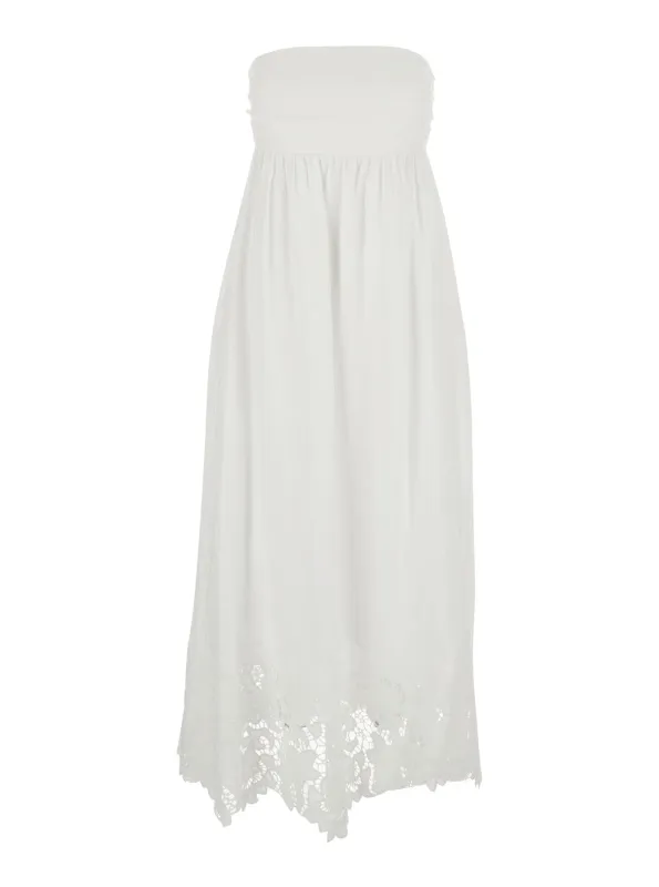 Long Linen V-Neck Dress White made by MaxMara