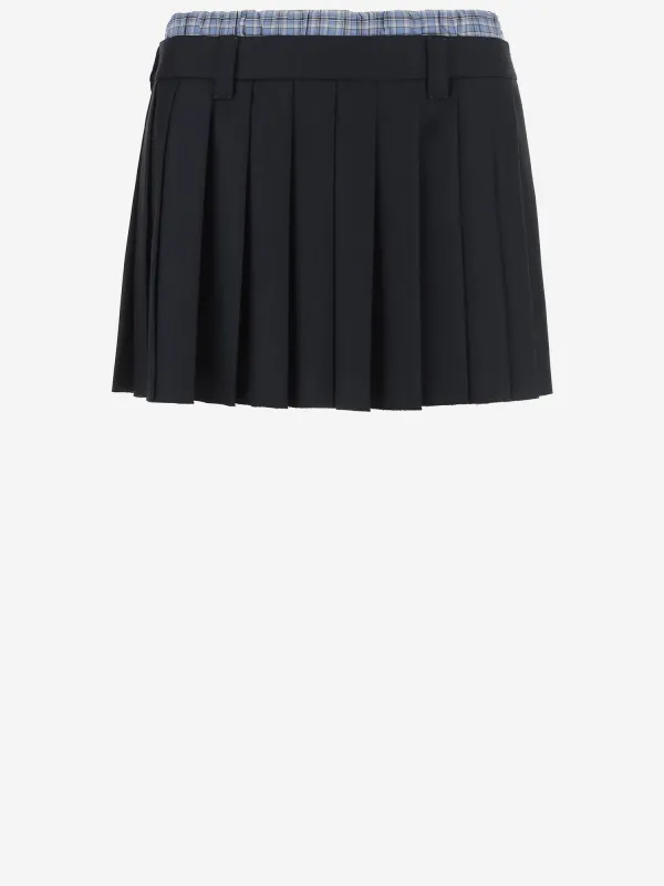 Pleated Batavia Midi Skirt Navy made by Miu Miu