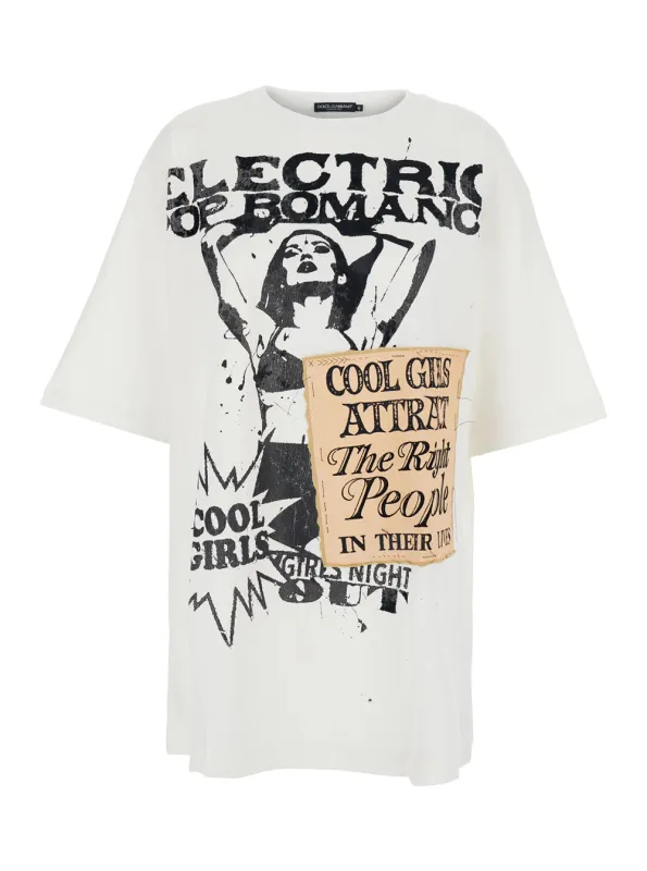 White Cotton Crew Neck T-Shirt with Print made by Dolce & Gabanna