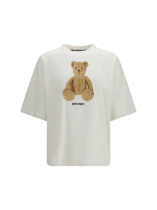 T-shirt Bear Print Off White/Brown made by Palm Angels