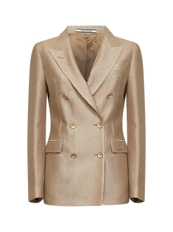 Double-Breasted Jacquard Blazer Beige made by Tagliatore