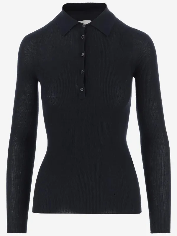 Knitted Polo Shirt Dark Navy made by SA SU PHI