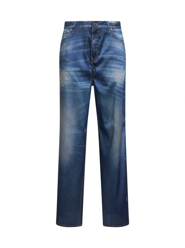 Blue Denim Print Boyfriend Trousers made by Golden Goose