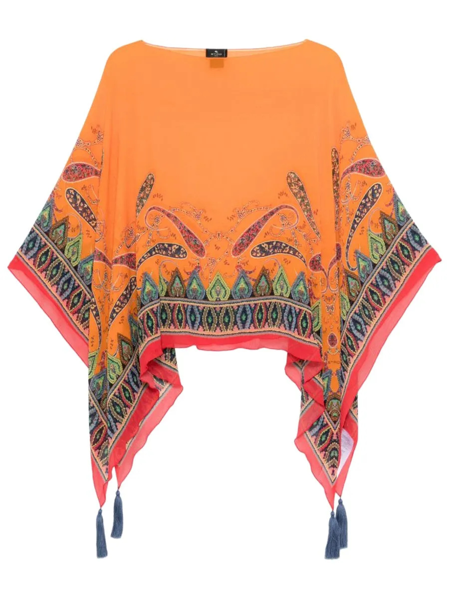 Poncho Top in Orange Silk sold by Lord & Taylor