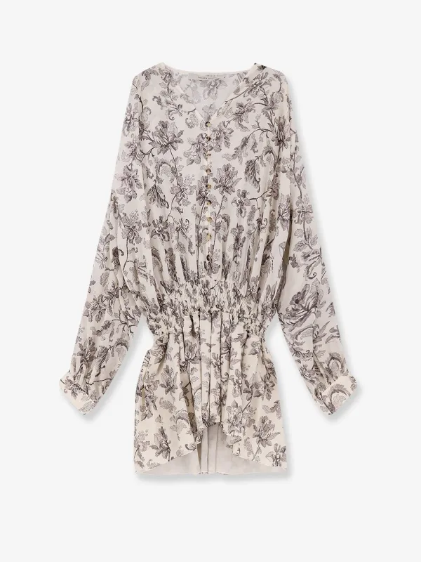 Short Cotton Dress with Floral Pattern made by Golden Goose