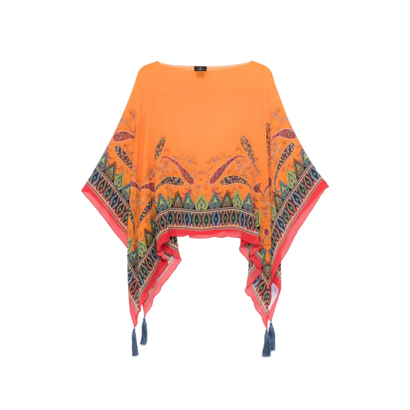 Orange Paisley Print Cape made by Etro