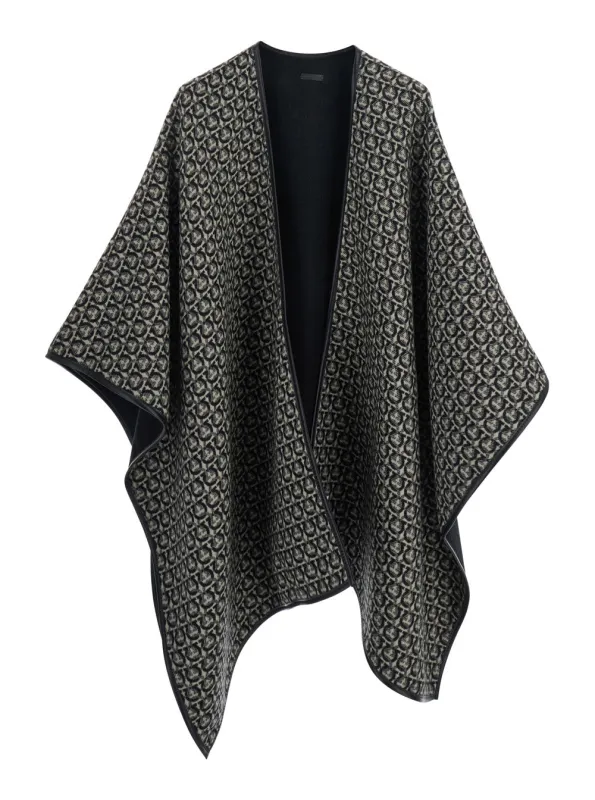Cape Gancini Motif Black Wool made by Salvatore Ferragamo