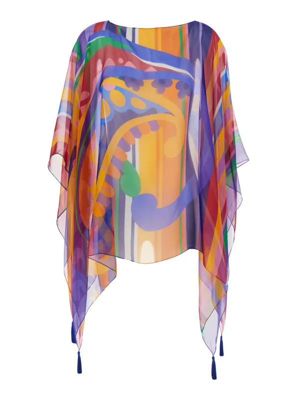 Cape with Multicolour Print, Silk Tassels made by Etro