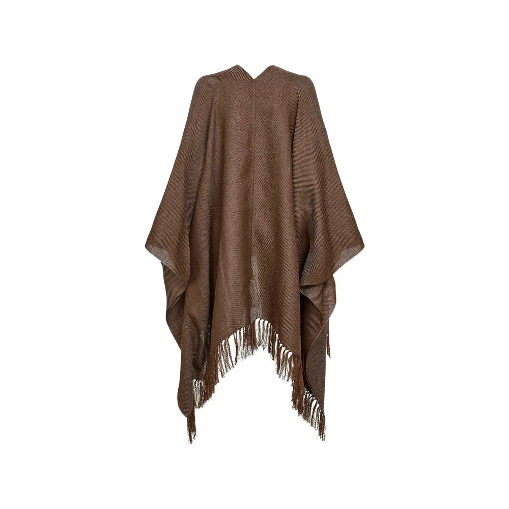 Brown Fringed Hem Open Front Cape sold by Lord & Taylor product image thumbnail 2