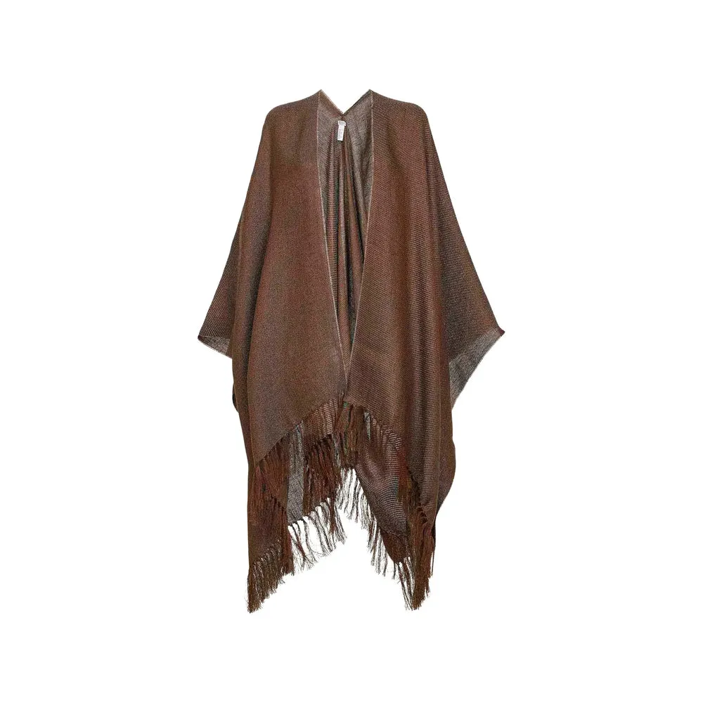 Brown Fringed Hem Open Front Cape sold by Lord & Taylor