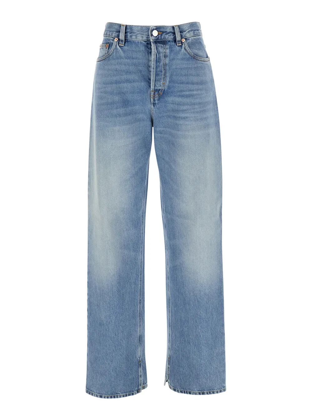 Blue Jeans with Logo Patch and Belt Loops sold by Lord & Taylor