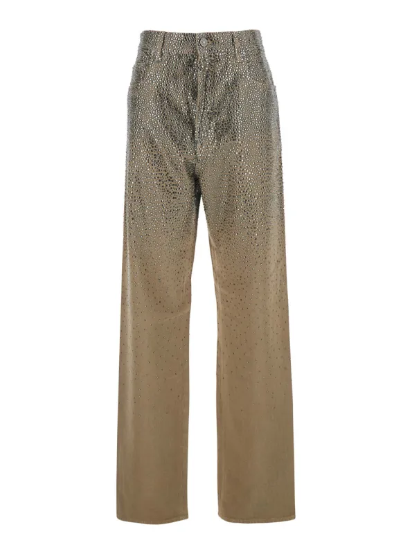 Beige Pants with Crystal Embellishment made by Golden Goose