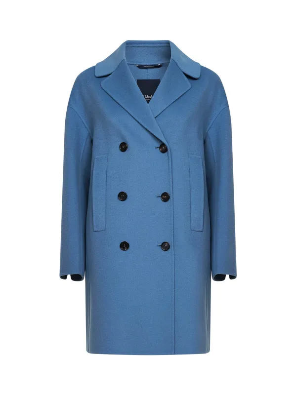 Light Blue Double-Breasted Midi Coat made by MaxMara