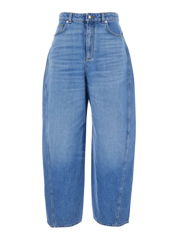 Blue Denim Wide Leg Jeans with Logo Patch made by Givenchy