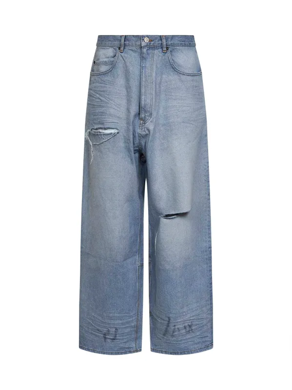 Light Blue Cotton Denim Baggy Jeans made by Balenciaga
