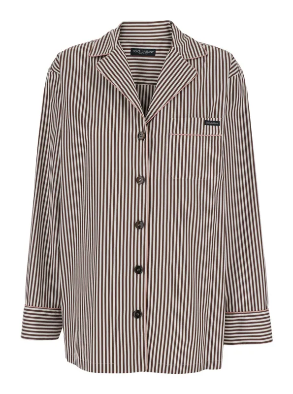 Shirt Notched Collar Brown Cotton made by Dolce & Gabanna
