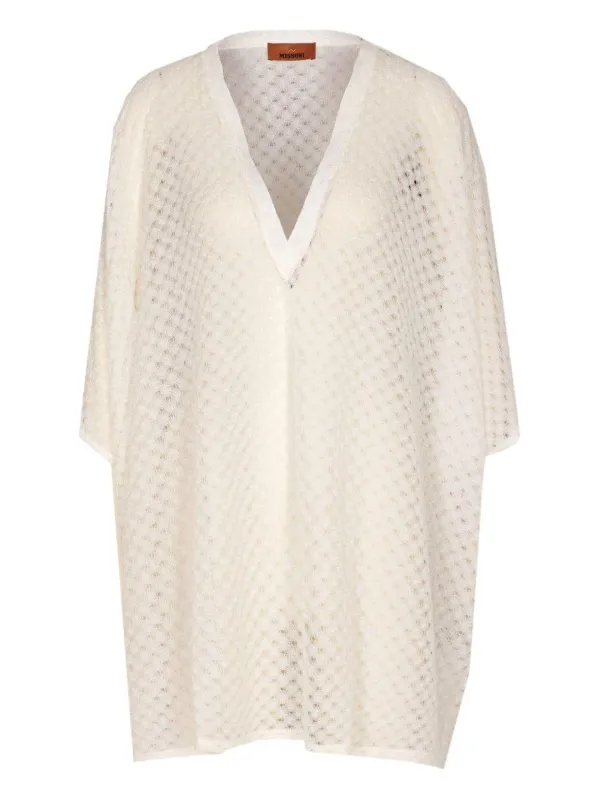 Kaftan V-neck Raschel Lace White made by Missoni