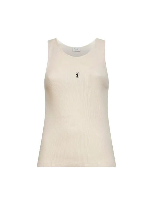 Natural Ribbed Cotton Cassandre Tank Top made by Yves Saint Laurent