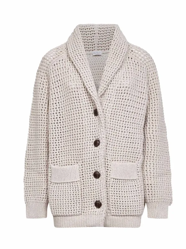 Cardigan Feather-Blend Knit Beige made by Brunello Cucinelli