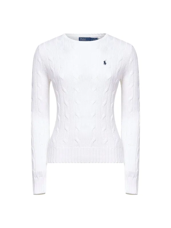 White Cable-Knit Cotton Crewneck Sweater made by Polo by Ralph Lauren